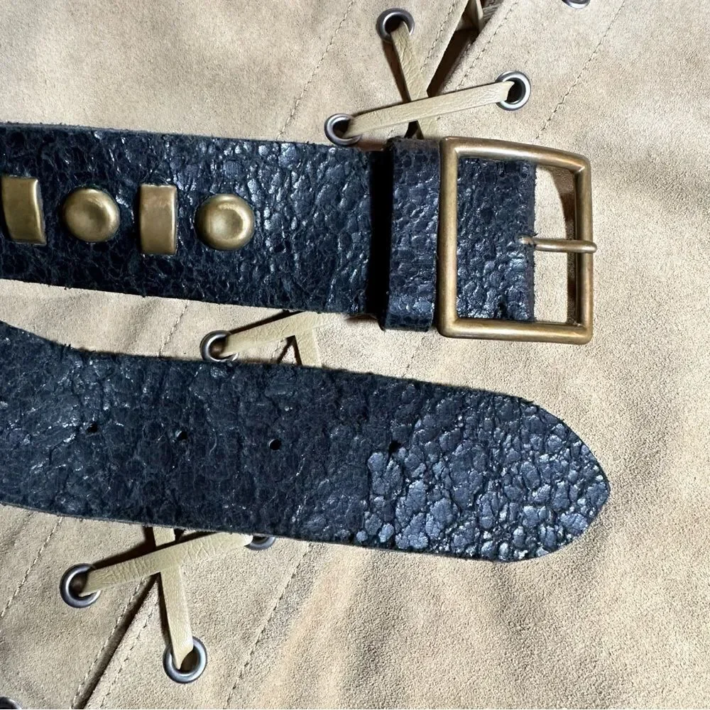 Ralph Lauren Collection Spring '17 Italian Black Studded Distressed Leather Belt